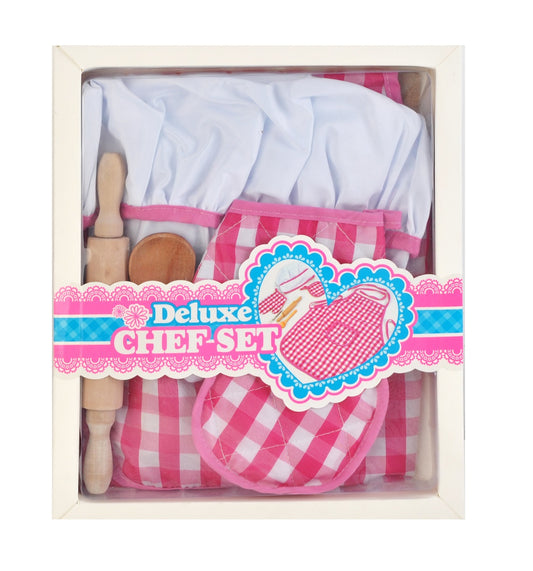 Costum de bucatar, idealSTORE, 28.5 x 23.5 x 3 cm, 4 piese, roz