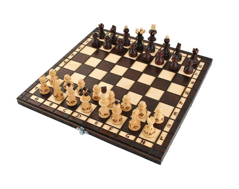 Tabla de Sah din lemn natural idealSTORE, Dimensiuni 34.5 x 34.5 x 4.5 cm, Antreneaza capacitatea gandirii logice, Sporeste divertismentul intelectual