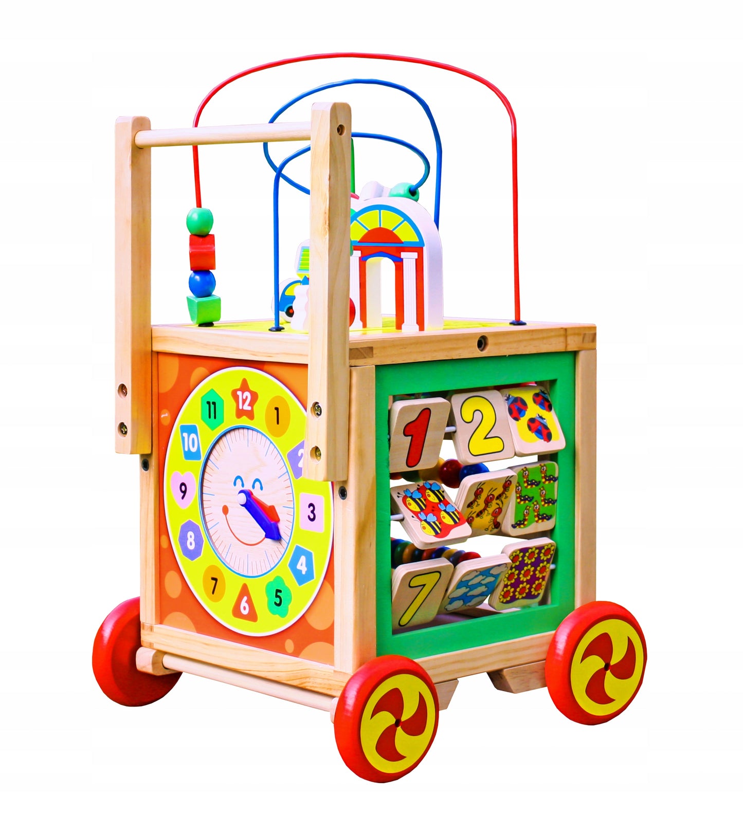 Cub Interactiv din Lemn 6 in 1 cu maner reglabil idealSTORE, Dimensiuni 50 x 33.5 x 33.5 cm, Dezvolta procesul creativitatii