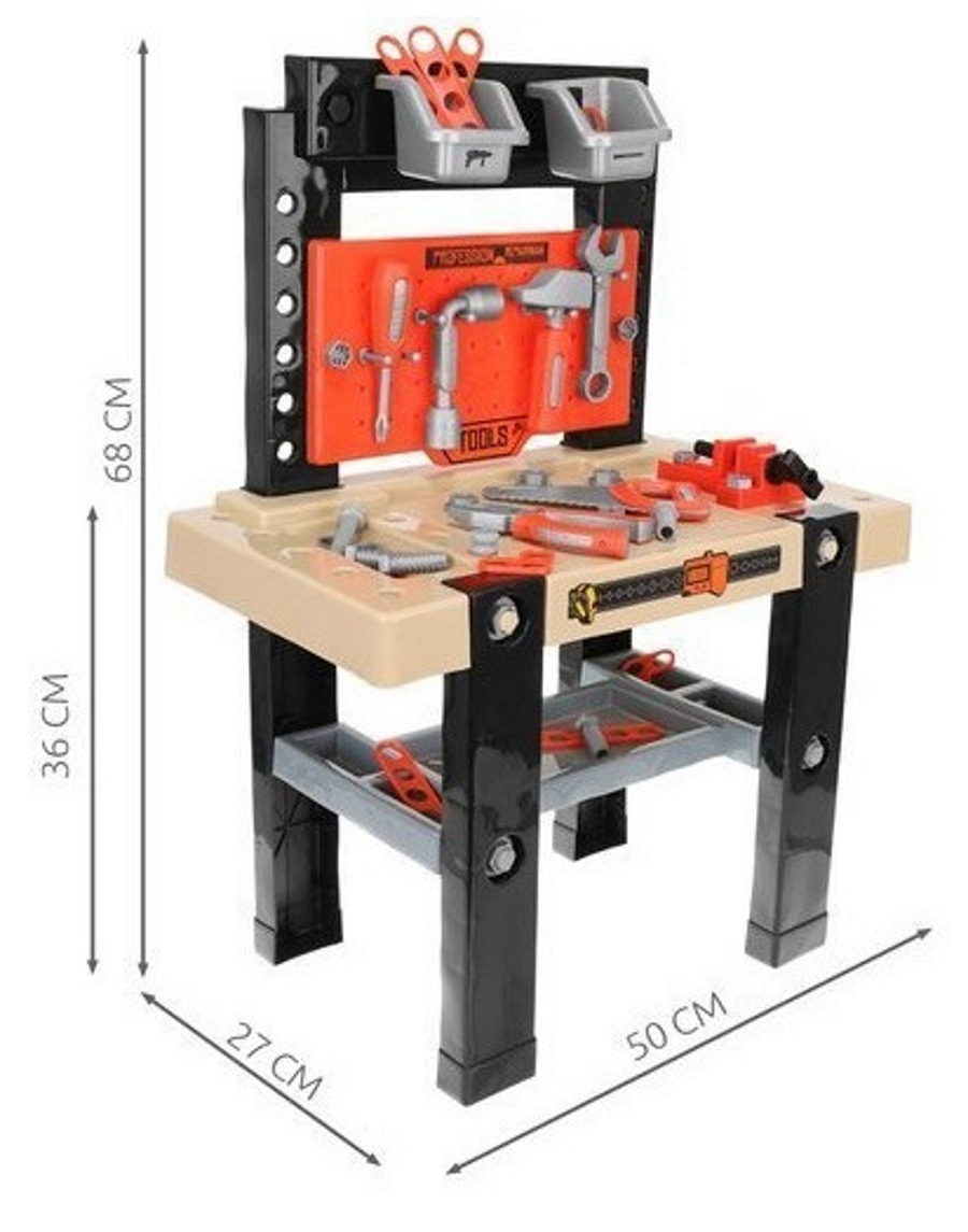 Banc de lucru Interactiv idealSTORE Mecanicul Priceput, Dimensiuni 27 x 50 x 68 cm, Echipat cu 65 de instrumente specifice, Antreneaza concentrarea, rabdarea si memoria, Dezvolta jocul de rol prin gandirea tehnica si logica