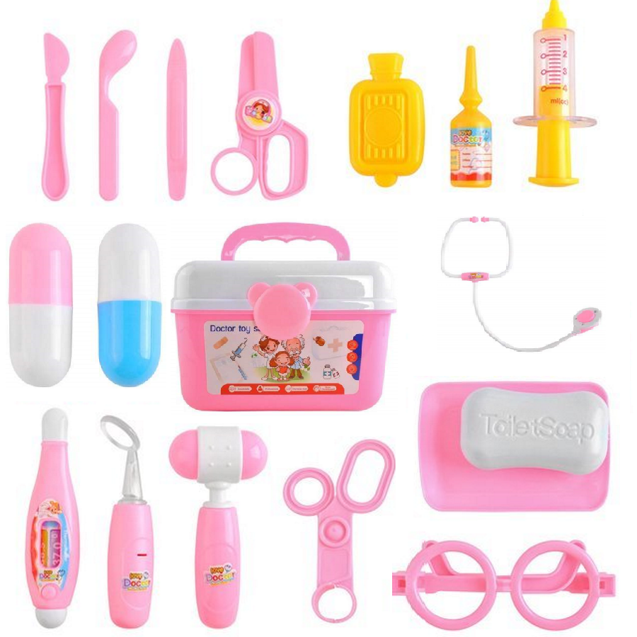 Set acceosrii Medicale de jucarie Family Doctor idealSTORE, Dimensiuni 20 x 15 x 15 cm, Echipat cu Accesorii medicale, Papusa, Valiza Medicala, Stimuleaza imaginatia celor mici, Perfect pentu copiii pasionati de medicina