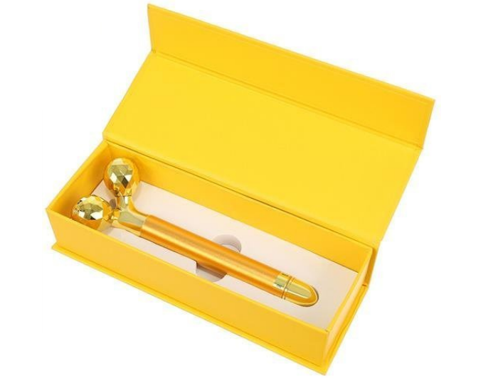 Aparat de Masaj Facial SpaTime IdealStore, Lifting, Stimularea Circulatiei, Terapie Prin Vibratii, Antirid, Waterproof, Perfect Pentru Seri Relaxante, Roller 3D, Culoare Auriu