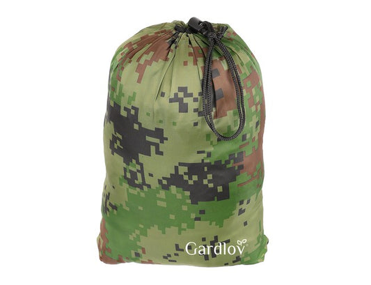 Hamac Turistic SANTIAGO ARMY idealSTORE, Dimensiuni 260 x 160 cm, Include o Plasa impotriva insectelor, Geanta pentru Depozitare, Carlige Metalice Masive, Franghii Groase Impletite, Sarcina Maxima 159 Kg