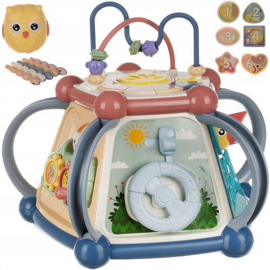 Cub educativ 8 in 1 Multi Box idealStore, Jucarie Multipla Interactiva, Efecte Sonore si Luminoase, Functii Matematice, Culori Pastelate, Accesorii Incluse, Multicolor