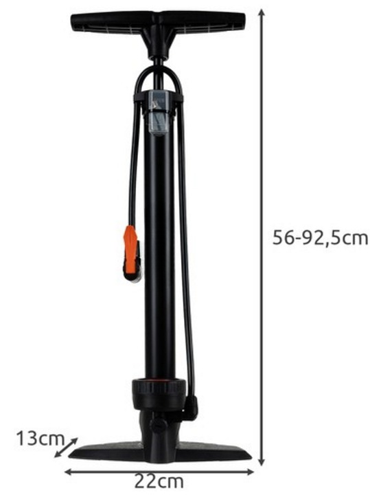 Pompa de Podea cu Manometru idealSTORE Include 3 Capete Compatibile cu Diverse Supape, Metal-Plastic, 16 BAR/230 PSI, Ideala Pentru Bicicleta, Masina sau Saltele