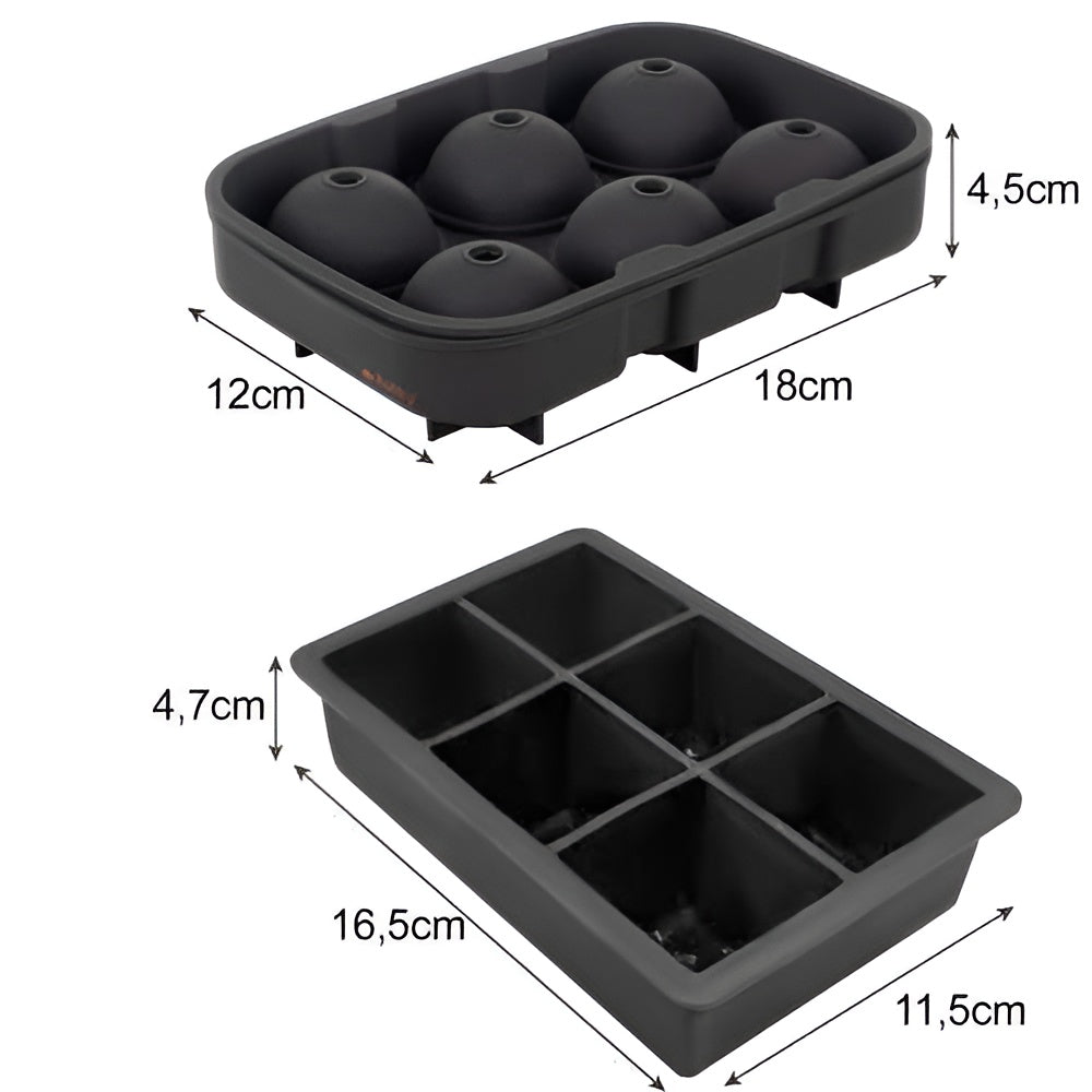 Forme de Silicon Hot Summer IdealStore, Reutilizabil, Pentru 6 Sfere cu Diametru 4 cm si 6 Cuburi 4,8 x 4,8 x 4,8 cm, Capac Inclus, Perfecte Pentru Coktailuri, Culoare Negru