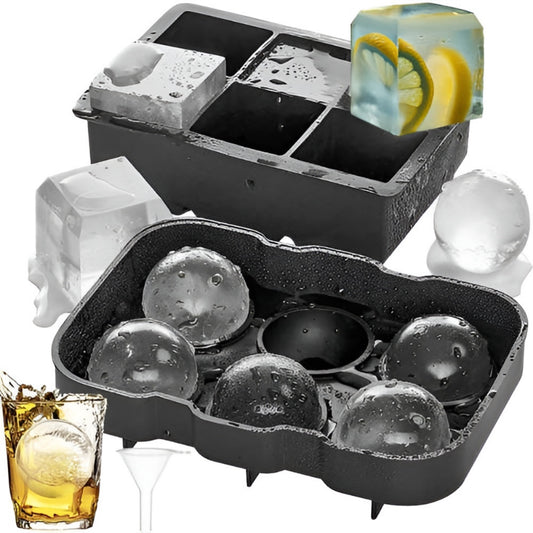 Forme de Silicon Hot Summer IdealStore, Reutilizabil, Pentru 6 Sfere cu Diametru 4 cm si 6 Cuburi 4,8 x 4,8 x 4,8 cm, Capac Inclus, Perfecte Pentru Coktailuri, Culoare Negru