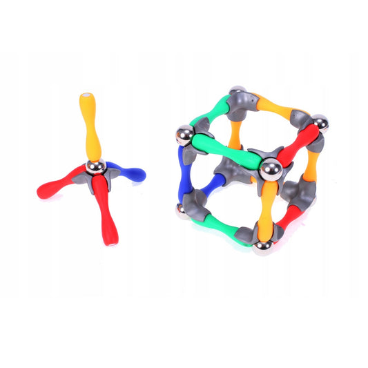 Set de Constructie Magical World IdealStore cu 120 piese, Posibilitatea de a crea Forumule chimice, fizice si matematice datorita articulatiei magnetice, Dezvolta imaginatia, concentrarea, Multicolor