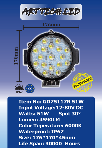 Proiector Led idealStore GD75117R de 51W, 12-24V, 176*170*45m