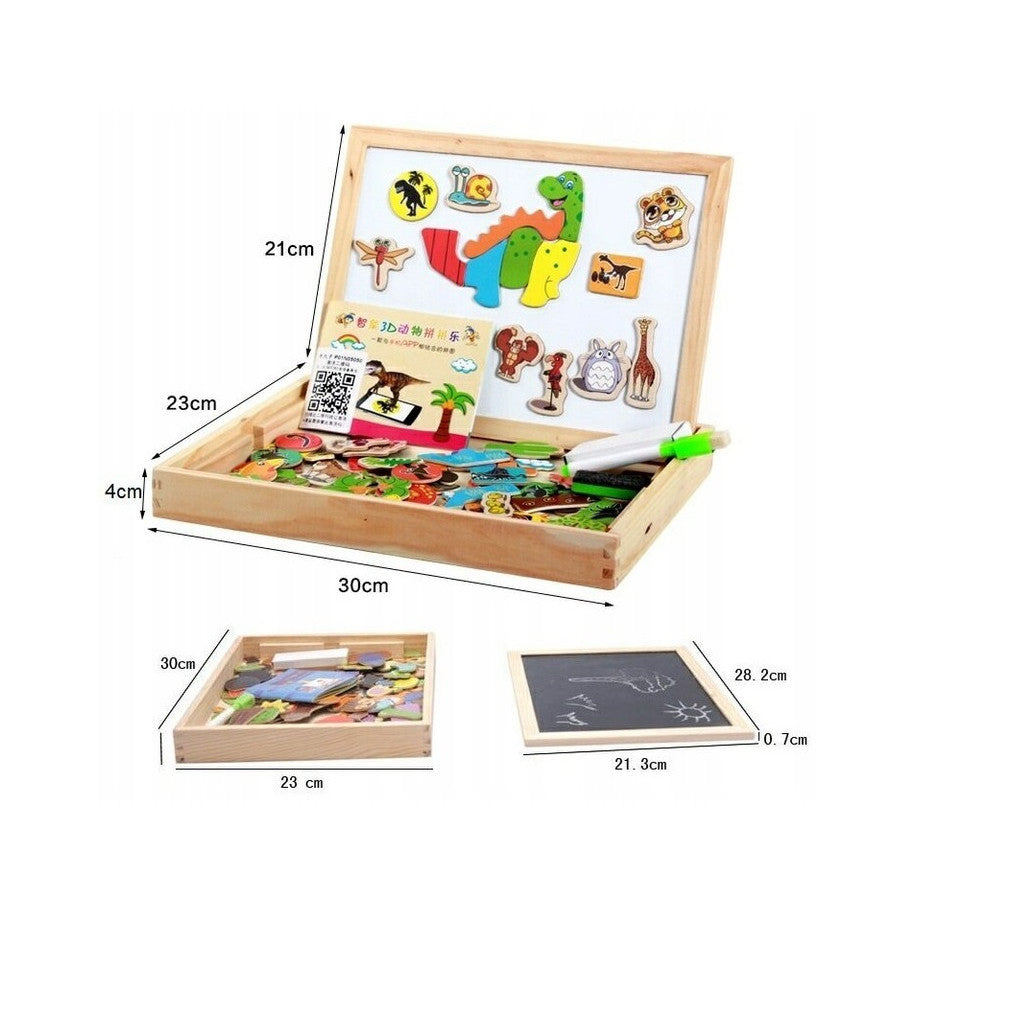 Tablita Educationala Magnetica idealStore FunMagic Table cu 2 Fete, Figurine Magnetice, Stimuleaza Creativitatea si Imaginatia, Dezvolta Abilitatile Manuale, Material Ecologic Lemn Natur