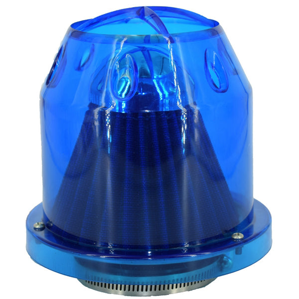 Filtru aer tuning IdealSTORE cu carcasa albastra, marime 15.5 cm, diametru total 15 cm, Diametru gaura racord 8.5 cm