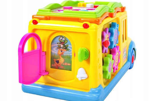 Jucarie Interactiva Idl Crazy School Bus, jocuri de lumini, diverse modalitati de invatare, sunete animale, schimbarea autmata a directiei de mers