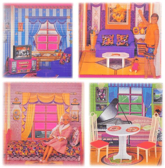 Casuta de papusi cu mobilier IDL Great Pink Love cu 186 accesorii inedite, ideala pentru papusi de 29cm inaltime, set cu 6 camere echipate cu accesoriile aferente, Dimensiune 108cmx95cmx38cm, Culoare Roz