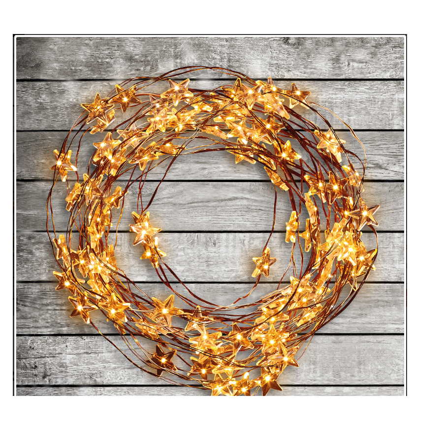 Instalatie IDL Profesionala pentru brad, 100 led-uri albe cu lumina calda prezente in contururi de stea pentru o astmosfera festiva, Fir de cupru si functionalitate pe baterii