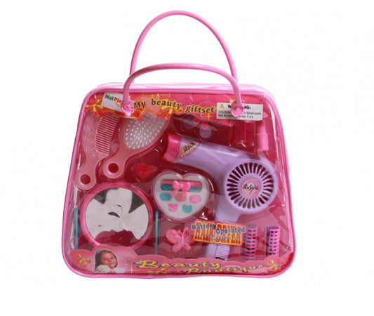 Set cosmetica pentru fetite idealSTORE, Pink Beauty Boutique, Dimensiuni 28 x 23 cm, Include 11 accesorii specifice ce stimuleaza imaginatia, Perfect pentru a va juca cu prietenii, Creeaza o lume a basmului prin jocul de rol