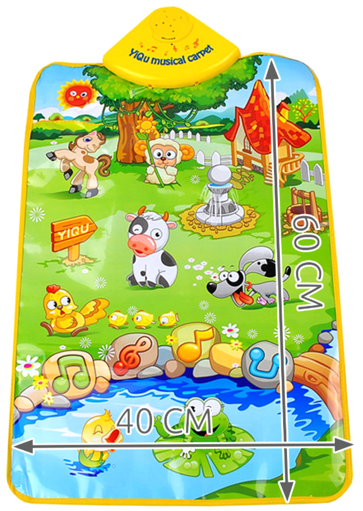 Centru de activitati tip covoras Interactiv idealStore Happy Farm Day, Diferite melodii corelate cu sunete ale animalelor, Control al volumului, Dezvolta imaginatia, creativitatea si stimuleaza simturile