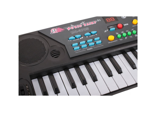 Orga cu Microfon idealSTORE Black Kids Musical, Dimensiuni 43 x 16 cm, Echipata cu 37 taste de pian, Accesorizata cu ritmuri si melodii diferite, Reglarea Volumului