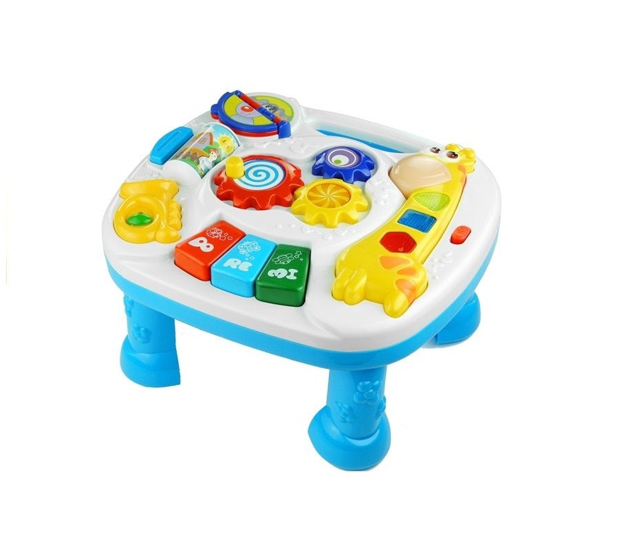 Centru de activitati interactiv 2 in 1 idealSTORE, Masuta cu Girafa, Accesorizat cu un panou cu diferite activitati interesante ce asigura dezvoltarea mobilitatii, Lumini si sunete