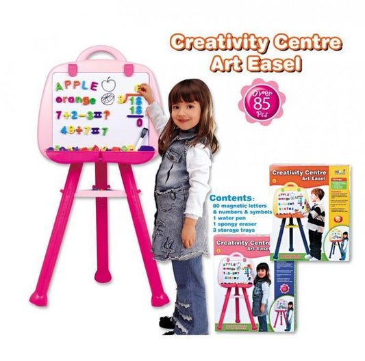 Tabla creativa IDL Deseneaza-ma, pentru copilul tau, 80litere, numere si simboluri magnetice, 1 marker pe baza de apa, 1 burete de sters, 3 tavite de depozitare, Culoare Roz, ideala pentru CREATIVITATEA copilului tau