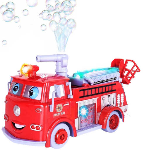 Masina de pompieri interactiva idealSTORE Bubble Fun, Echipata cu un tun mobil ce elibereaza bule, Functii sonore si luminoase si functia de evitare a obstacolelor
