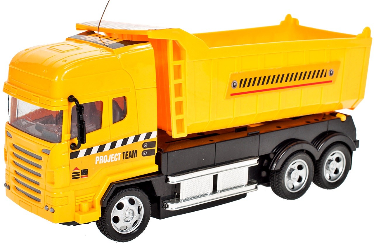 Camion interactiv idealSTORE, DIMENSIUNI 25 x 8 x 12 cm, Control la distanta pentru 4 canale, Autobasculanta mobila, Prag reglabil al rotilor din fata, O incantare pentru orice copil pasionat de masini