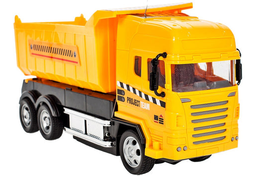 Camion interactiv idealSTORE, DIMENSIUNI 25 x 8 x 12 cm, Control la distanta pentru 4 canale, Autobasculanta mobila, Prag reglabil al rotilor din fata, O incantare pentru orice copil pasionat de masini