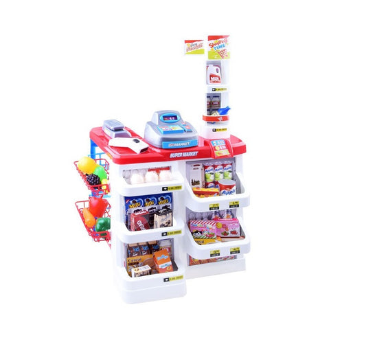 Supermarket joaca Copii idealSTORE HOME SHOP, Inaltime 82 cm, Include cos de cumparaturi, casa de marcat, scanner de produse, Multitudine de accesorii specifice