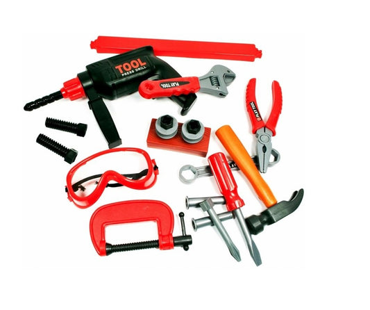 Trusa de bricolaj interactiva The Little Workshop, Accesorizata cu unelte si scule simbolice care ajuta la dezvoltarea creativa si educativa a celor mici, Distractia fiind garantata, Material din plastic de inalta calitate, Negru-rosu