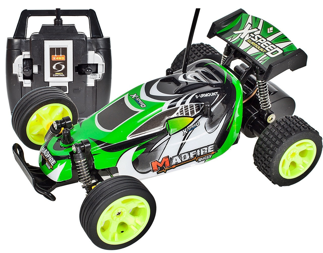 Masinuta Cu Telecomanda OFFROAD Junior SPORT, Dimensiune 22 x 14 x 8 cm, Scara 1:22, Reglarea directiei rotilor, Anvelope din cauciuc moale, Telecomanda Usor de Folosit, Viteza Maxima 15 km/h, Culoare Verde