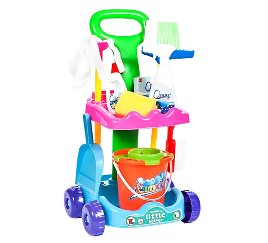 Kit profesional de curatenie Perfect Clean IdealStore, Dimensiune 30 X 10 X 57 cm, Contine 12 elemente pentru curatat, Galeata cu mop, Perie, 3 solutii de curatare, Burete, Multicolor