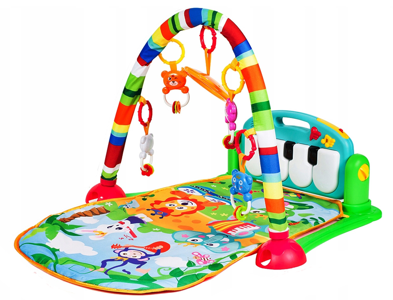 Covoras interactiv Muzical IDL pentru bebelusi cu sunete si lumini, Accesorizat cu pian si jucarii simbolice in culori vii, 3 moduri diferite de pliere, Material moale, Multicolor