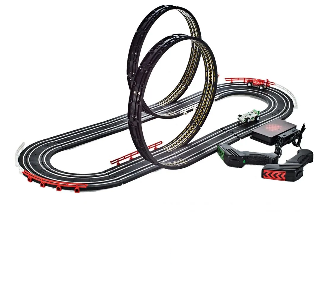 Pista de Curse Electrica Racing Formula 1 idealSTORE, Include 2 Masini Controlate, 2 Telecomenzi, Lungime Pista 388 cm, Decoratiuni Benzi, Semnalizare, Sustine Dezvoltarea Imaginatiei
