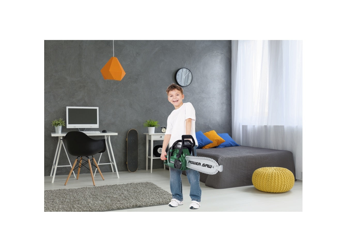 Drujba electric de cauciuc IDL pentru joc de rol, Instrument indispensabil pentru un mic taietor de lemn, Creaza o activitate educativa si o modalitate excelenta de a petrece timp cu un copil, Functionalitate pe baterii, Culoare-Verde