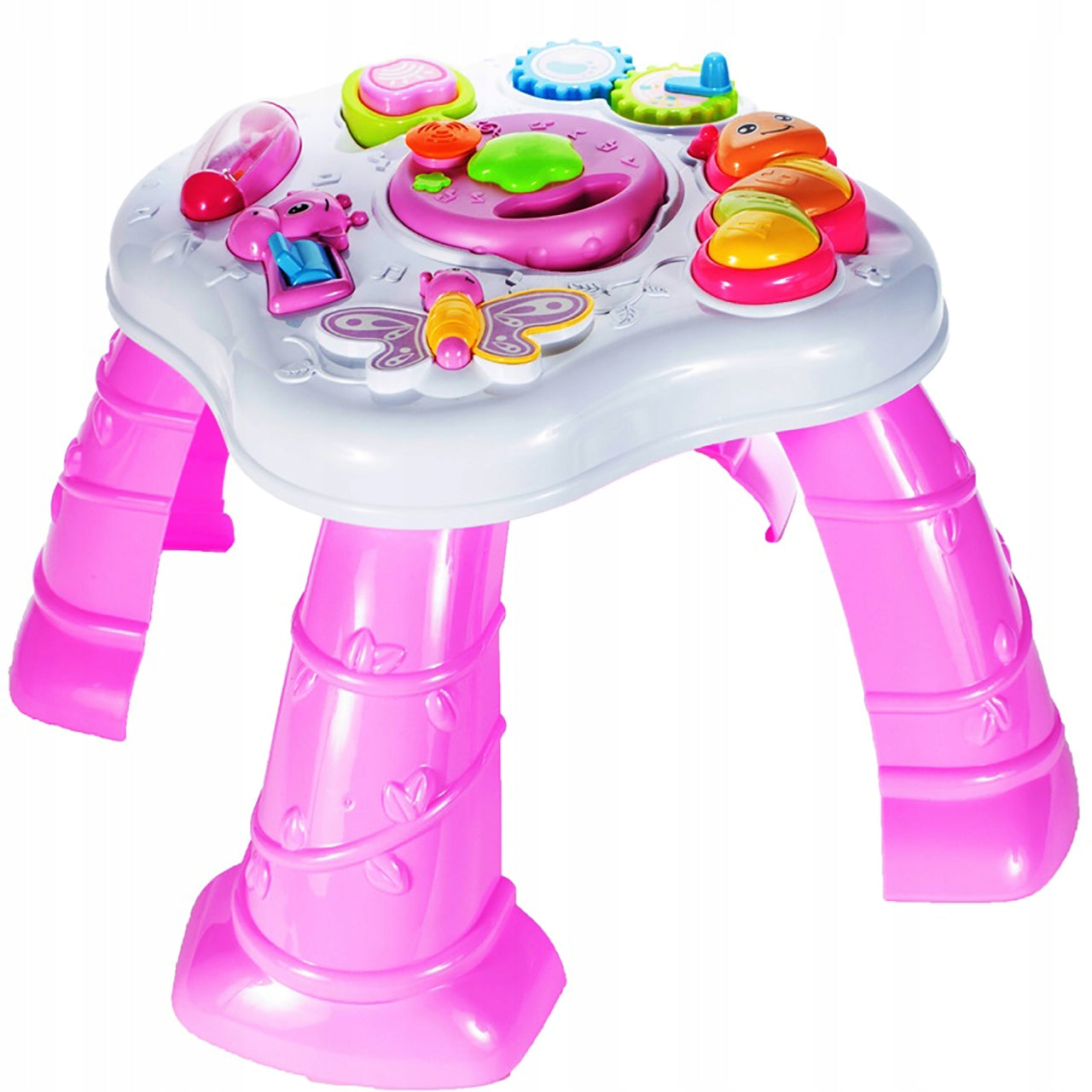 Centru de activitati INTERACTIV Masuta Buclucasa, Echipata cu diverse Elemente Educationale, Sunete si jocuri de lumini cu Rol in Dezvoltarea Psihomotorie a micutilor, Roz