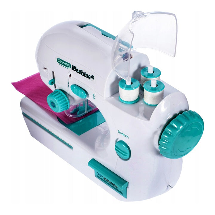 Set de Rol, Masina de Cusut Electrica, SEWING MACHINE, cu Ac cu Aparatoare, 3 Bobine, Pedala cu 115 Cm Cablu, Realista, Alb/Verde