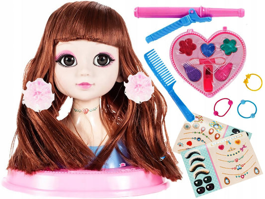 Set Papusa pentru Coafat si Machiat, STYLING ARTIST, Ruj, Farduri, Accesorii pentru Par, Ondulator, Autocolante, 18 Cm Inaltime, Multicolor