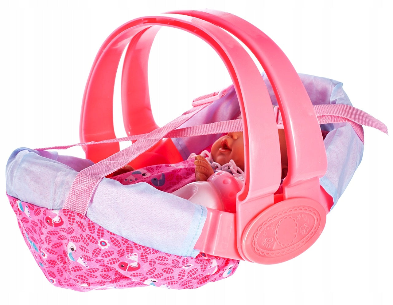 Set Papusa Interactiva idealStore Baby Doll cu Cos, Interactiva, Maini si Picioare Mobile, Suzeta cu Prindere, Biberon, Rosteste Cuvinte de Baza
