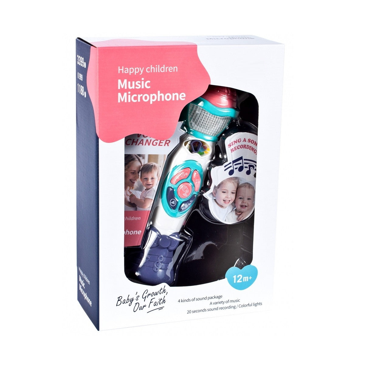 Microfon de Jucarie cu efecte de iluminare idealSTORE BABY'S MUSIC, Functie de inregistrare si redare, Permite schimbarea vocii unui copil in vocea mamei si a tatalui, Ofera distractie si bucurie in descoperirea talentului