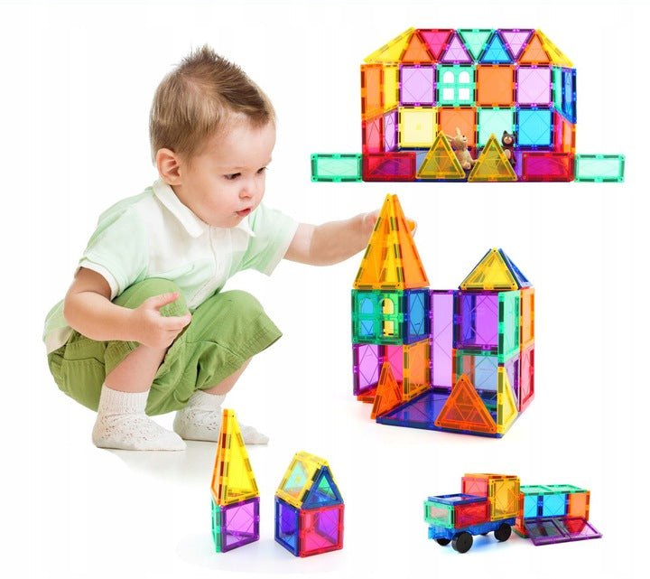 Set Inteligent de constructie IdealStore 3D Magnetic Fun, 45 de Piese Multicolore, Educativ- Creativ, Stimularea gandirea