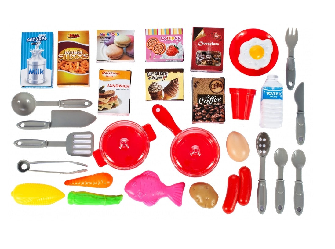 Bucatarie Multifunctionala pentru copii, Chef Junior Kitchen, 84 cm Inaltime, Dotata cu o multitudine de elemente simbolice ce dezvolta aptitudinile manuale a orcarui mic gospodar, Accesorizata cu chiuveta si robinet functional ce sporesc creativitatea