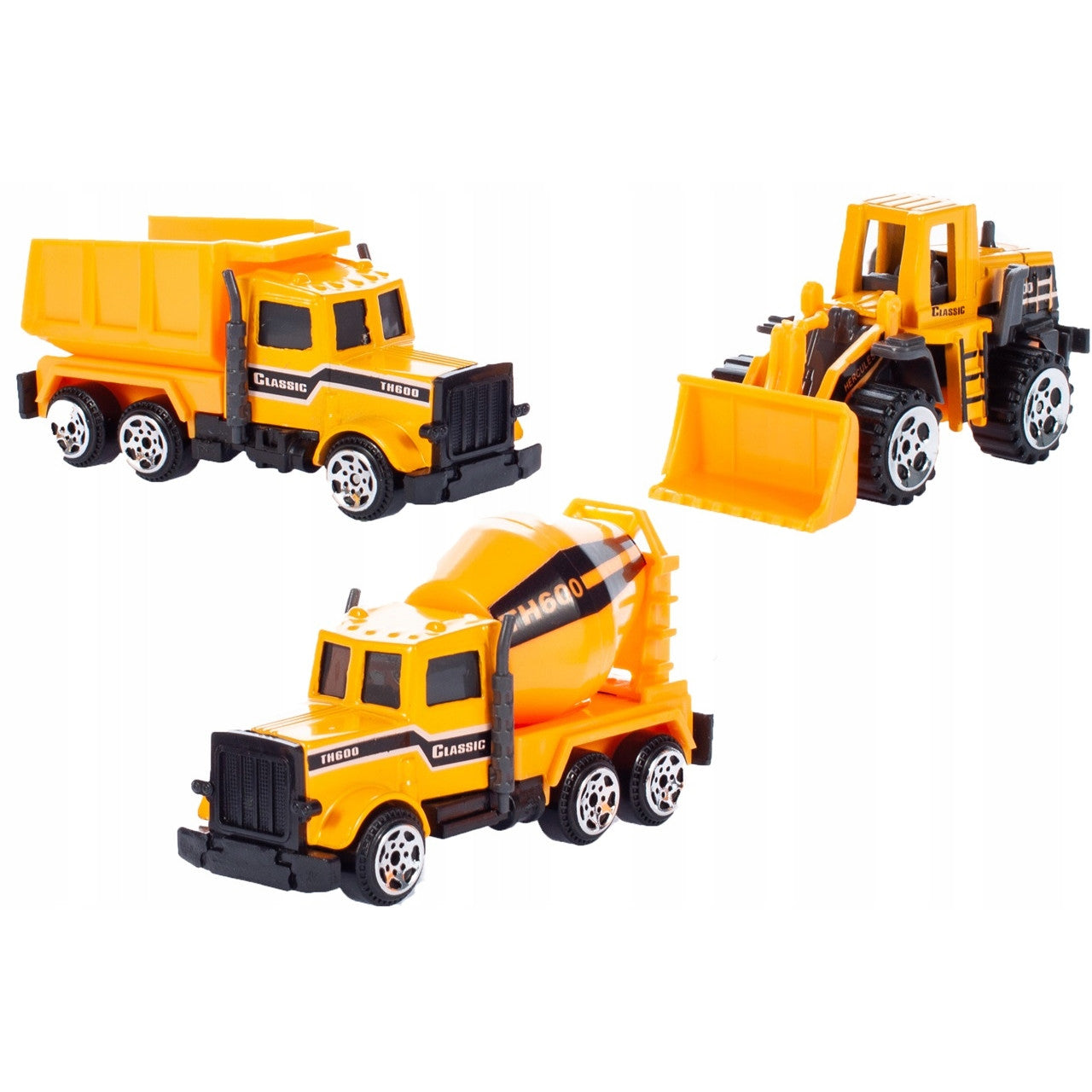 Camion Interactiv cu Remorca idealSTORE, YELOW BIG TRUCK, Dimensiuni 35 x 9.5 x 15.5 cm, Accesorizat cu 6 vehicule de constructie ce ofera ore de distactie si amuzament