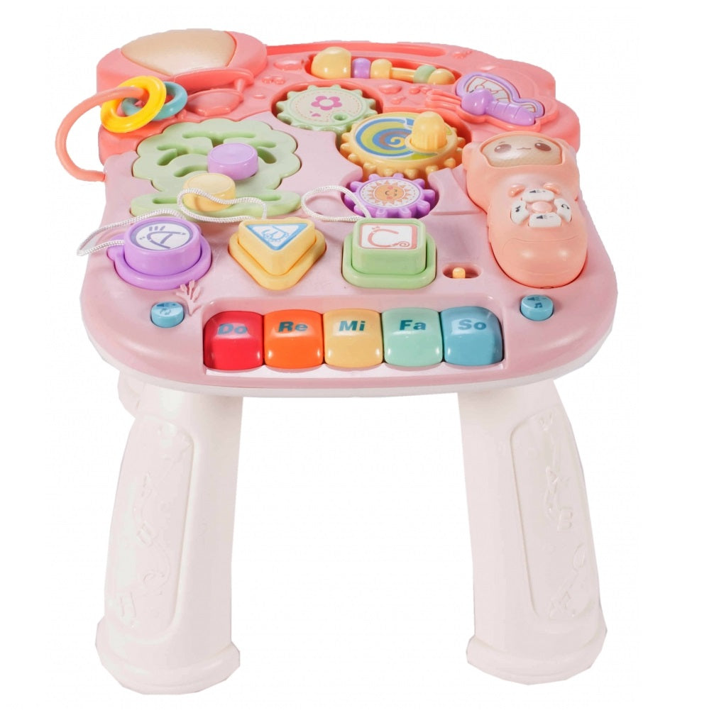 Premergator Interactiv 5 in 1 SWING GO BABY, Dimensiuni 44.0 x 42.0 x 40.0 cm, Activitati in limba engleza, Ajuta la dezvoltarea lingvistica si senzoriala Roz