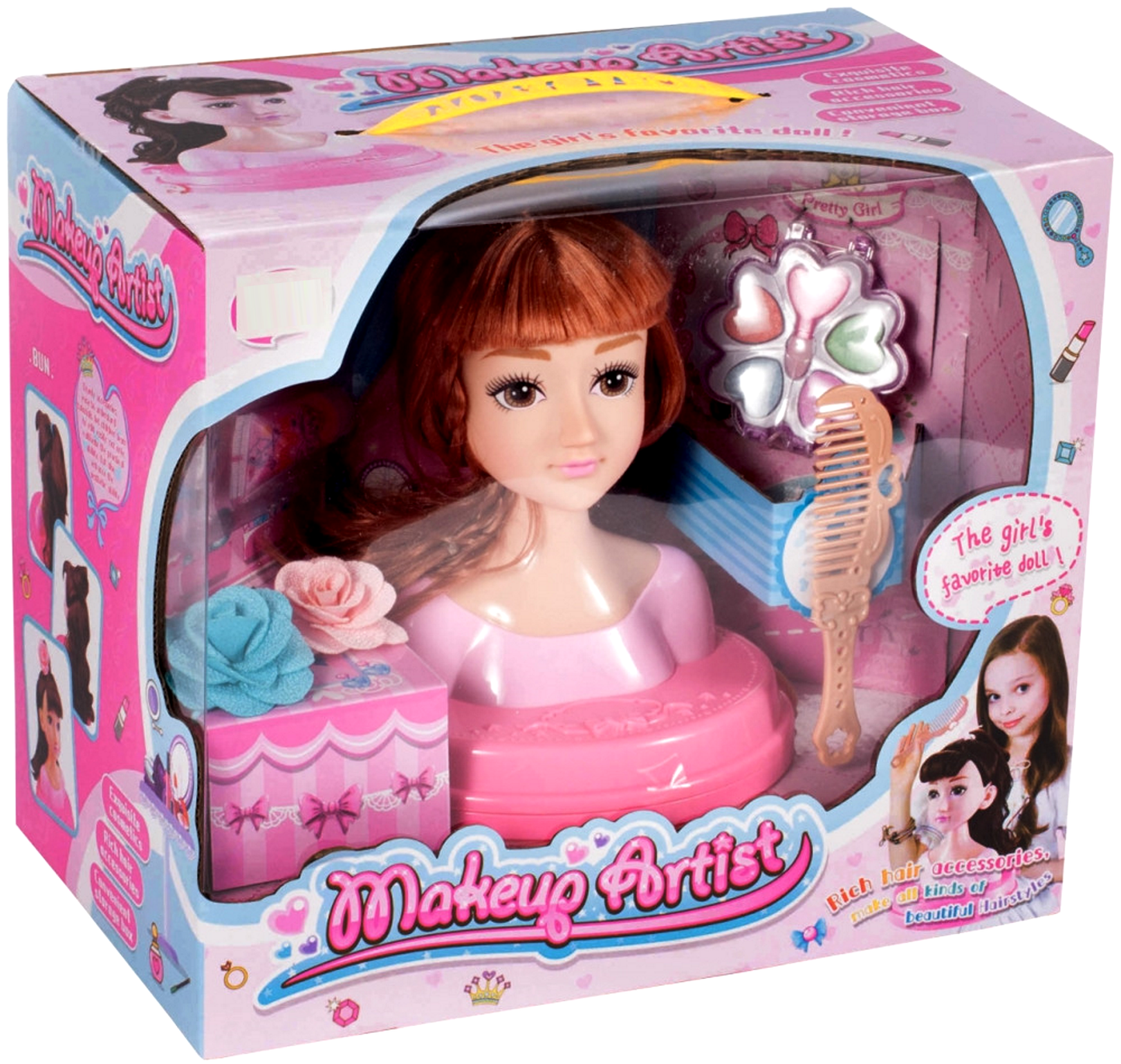 Set Coafor Stylish pentru fete idealSTORE, Mica Avangardista, Dimensiuni 17 x 16 x 21 cm, Include un manechin pentru a putea crea diferite coafuri si un make up fresh, Echipat cu diverse accesorii simbolice pentru a spori jocul de rol