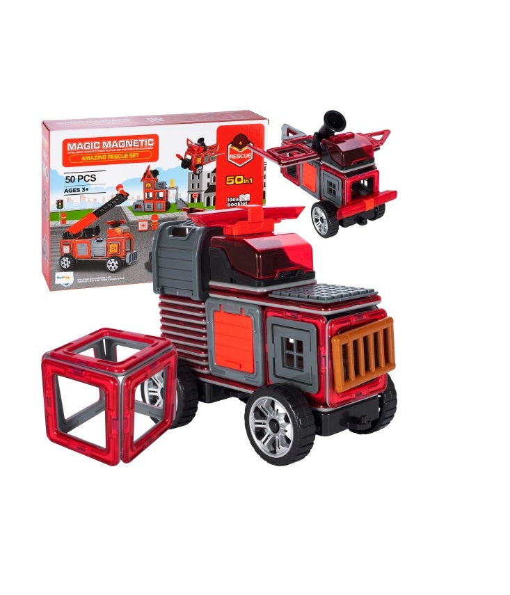 Set constructie idealSTORE Blocuri Magnetice PUZZLE, Masina, Caramida Magnetica, 2 figurine, 8 Blocuri Magnetice, Ajuta la Dezvoltarea Gandirii Logice, Creativitate, Multicolor