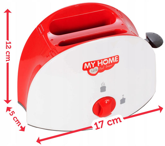 Prajitor de paine pentru copii My Home IdealStore,17 x 5 x 12 cm, Realizat din plastic durabil, Include 2 felii de paine, Efecte sonore, Alb/Rosu