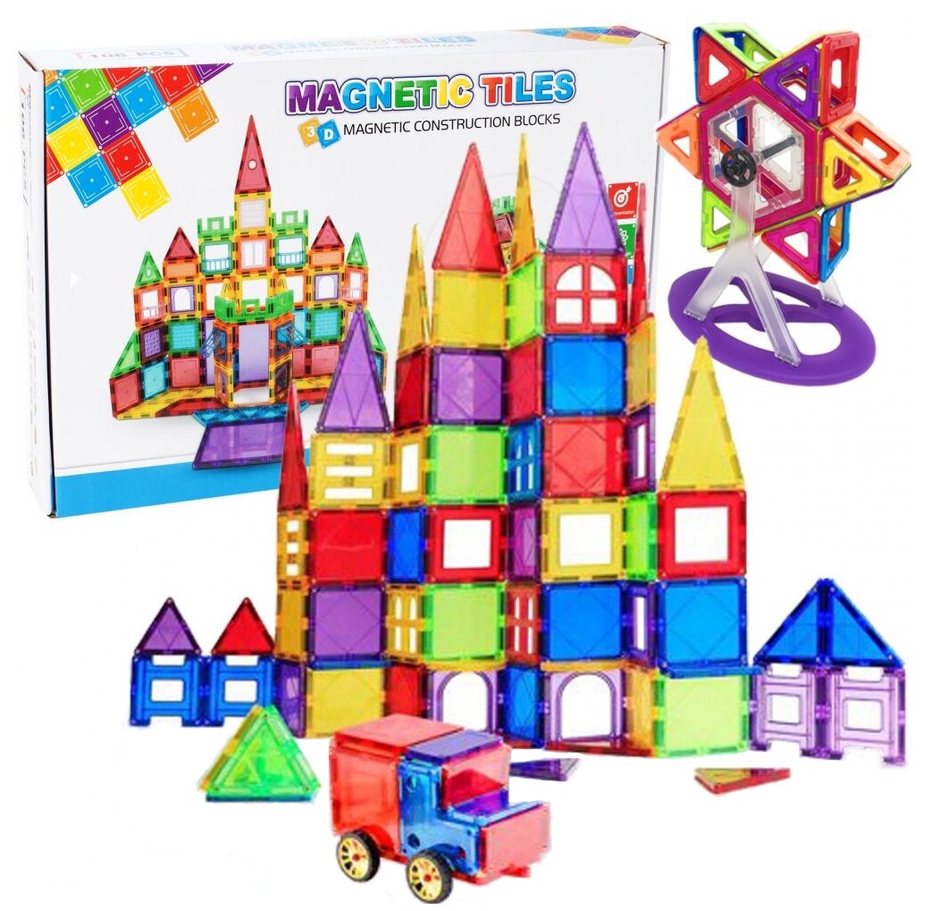Set Inteligent de constructie MAGNETIC CONSTRUCTION idealSTORE, Include 106 de piese Multicolore, Posibilitatea de forme nelimitate, Educativ-Creativ, Magneti Neodim, Dezvolta abilitati motrice