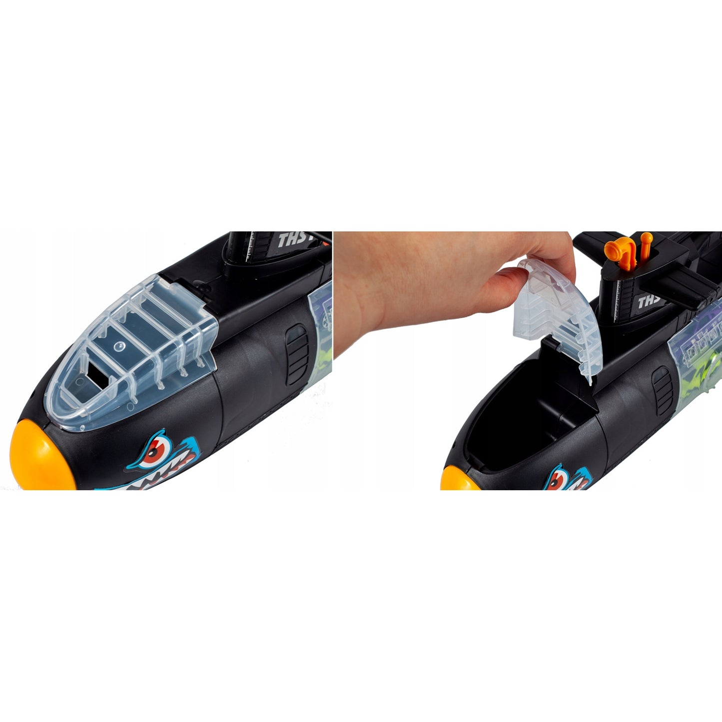 SUBMARIN Multifunctional The Black Shark idealSTORE, Dimensiuni 50 x 10 x 18 cm, Include 5 masinute de diferite culori, elice si un elicopter, Dezvolta imaginatia copilului