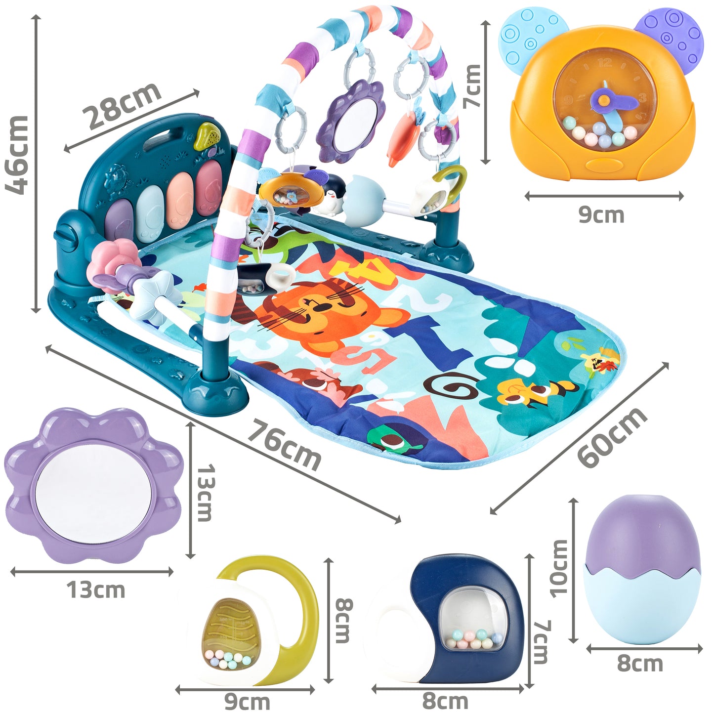 Covoras Muzical indealSTORE pentru bebelusi cu lumini si sunete, Pian si jucarii simbolice, Ajuta la dezvoltarea imaginatiei