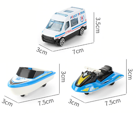 Barca de politie cu sunete si lumini idealSTORE MARINE POLICE Dimensiuni 20 x 17 x 43, Include duba de politie, jet ski, barca cu motor, Stimuleaza imaginatia copilului