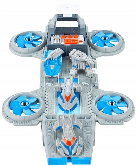 Baza spatiala idealSTORE, Dimensiuni 40 x 22 x 14 cm, Include 4 elice, rampa de gunoi, masini de explorare, docuri, 5 vehicule, loc de aterizare, Dezvolta imaginatia copilului